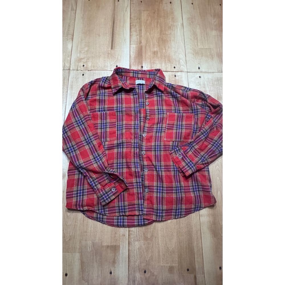 Pink‎ Lily Red Plaid Button Up Flannel Shirt Womens Medium  Oversized